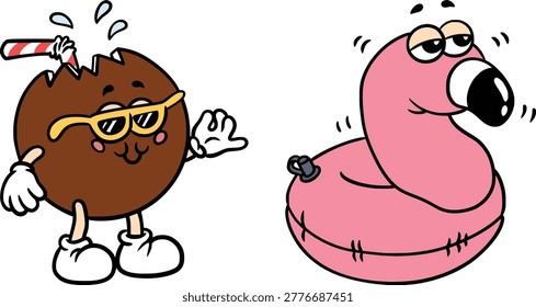 Two playful cartoon characters with exaggerated features and expressions