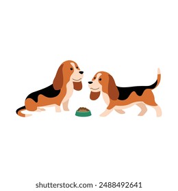 Dos perros juguetones Ilustración vectorial en acción