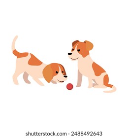 Dos perros juguetones Ilustración vectorial en acción