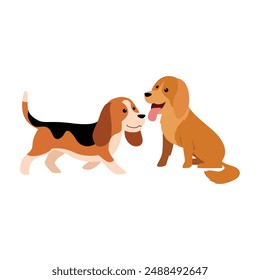 Dos perros juguetones Ilustración vectorial en acción