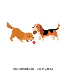 Dos perros juguetones Ilustración vectorial en acción