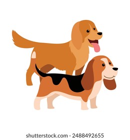 Dos perros juguetones Ilustración vectorial en acción