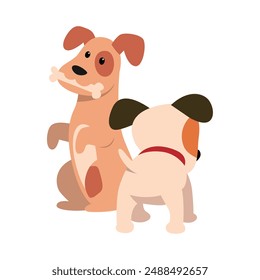 Dos perros juguetones Ilustración vectorial en acción