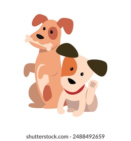 Dos perros juguetones Ilustración vectorial en acción