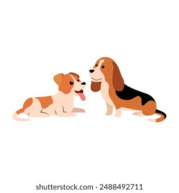 Dos perros juguetones Ilustración vectorial en acción