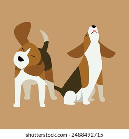 Dos perros juguetones Ilustración vectorial en acción