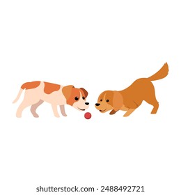 Two Playful Dogs Vector Illustration in Action