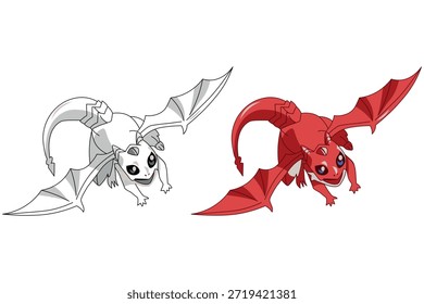 Zwei verspielte Drachenfiguren, eine graue und eine rote, gleiten mit breiten Flügeln vor einer sauberen Kulisse. Ideal für Kinderbücher, Spiele oder Fantasy-Themen, die Freundschaft und Abenteuer feiern.