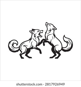 Two playful foxes standing on hind legs illustration with wildlife