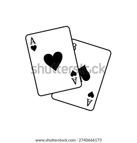 Two playing cards an ace of hearts and another card shown in black