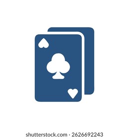 Two playing cards are stacked slightly offset in a flat style illustration. The color scheme is primarily blue against a black backdrop.