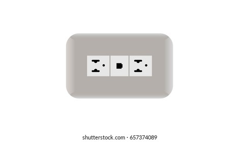 Two Plug and Telephone on white  wall vector and illustration