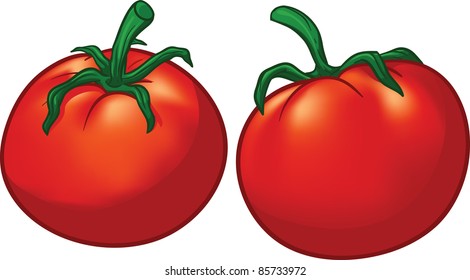 Two plump red tomatoes. Vector illustration with mesh gradients. Each in a separate layer.