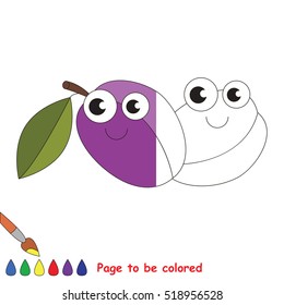 Two plums to be colored, the coloring book to educate preschool kids with easy kid educational gaming and primary education of simple game level. The colorless half.