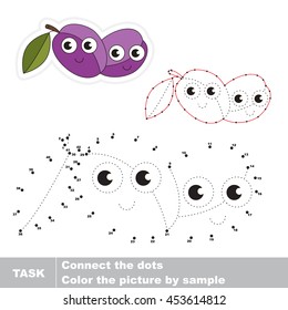 Two plums in vector to be traced by numbers. Easy educational kid game. Simple game level. Education and gaming for kids. Vector visual game for children.