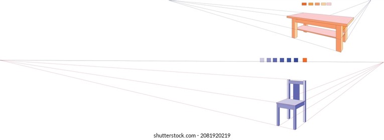 Two Point Perspective Chair And Table Drawing