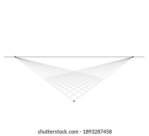 Two point perspective grid background 3d Vector illustration. Model projection background template. Line perspective horizon sheme