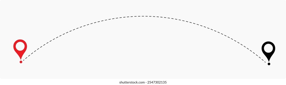 two points with dotted path and location pin. Route location icon  two pin sign and dotted line. Dot line path route travel banner illustration with location map pin icon for destination.