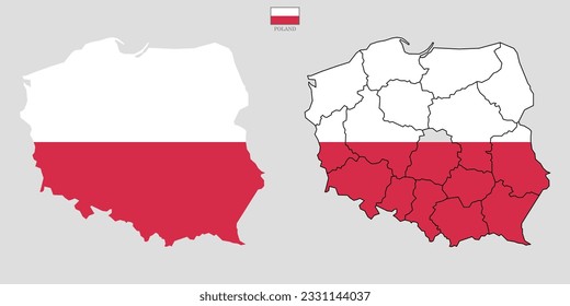 Zwei Polen Karte Hintergrund mit Staaten. Polnische Karte einzeln auf weißem Hintergrund mit Flagge. Vektorgrafik Europa
