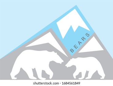 Two polar bears on the background of snowy mountains