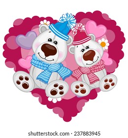 Two Polar Bears on a background of heart 
