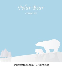 Two polar bears (paper art) have write space on blue background.