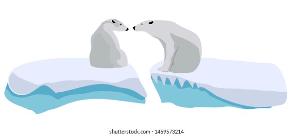 Two polar bears. Polar bears sitting on ice floes. A pair of polar bears.