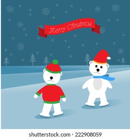 two polar bears skating on the ice in the winter season