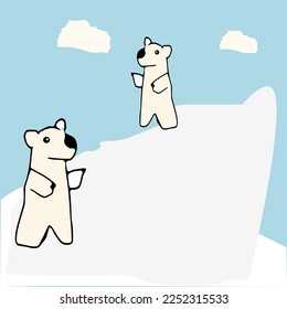 Two Polar Bears Standing On An Iceberg Vector Illustration