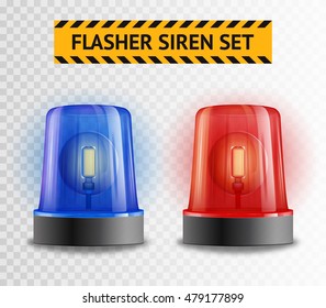 Two police flasher sirens set isolated on transparent background realistic vector illustration