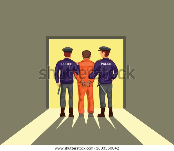 2人の警察が裏から見て犯人を導いている 漫画イラストのベクター画像のコンセプト のベクター画像素材 ロイヤリティフリー