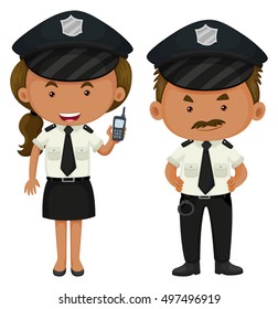 Two police officers in black and white uniform illustration