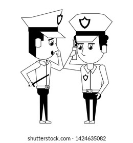 two policemen working afroamerican policeman using a radio communicator the avatar cartoon character vector illustration graphic design