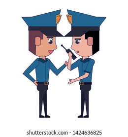 two policemen working policeman using radio communicator avatar cartoon character vector illustration graphic design