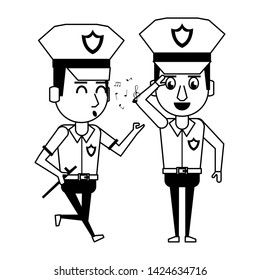 two policemen working policeman whistling avatar cartoon character vector illustration graphic design