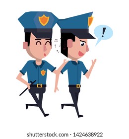 two policemen working policeman whistling avatar cartoon character vector illustration graphic design