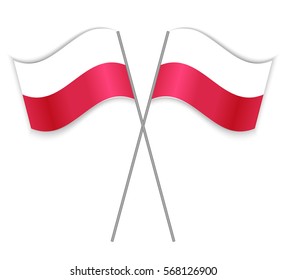 Two Polish crossed flags. Combined Poland isolated on white. Language learning, international business or travel concept.