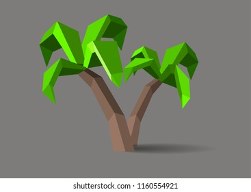 two polygon palm trees. Summer paradise vector illustration.