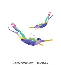 Two polygonal divers on a white background.