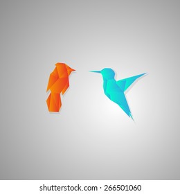 Two polygonal geometric birds vector illustration