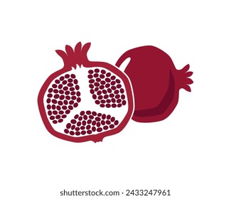 Two pomegranates graphic icon. Garnet with seeds sign isolated on white background. Pomegranates fruit symbol. Vector Illustration 