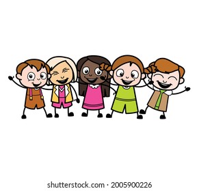 Two Ponytail Cartoon Girl and kids together