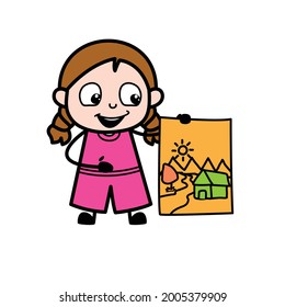 Two Ponytail Cartoon Girl showing her drawing