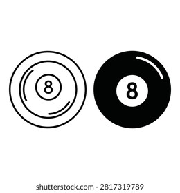 Two pool balls numbered eight displayed with one having a dotted outline and the other solid black isolated on transparent background