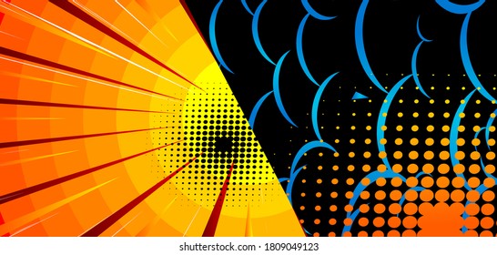 Two Pop art comic design colored background combined. Comic book versus illustration. Vector comics, cartoon backdrop.