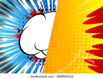 Se combinaron dos diseños de historietas de arte pop de color. Libro de historietas versus ilustración. Historietas vectoriales, fondo de dibujos animados.