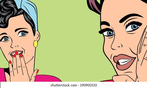 Two pop art girlfriends talking, comic art illustration in vector format