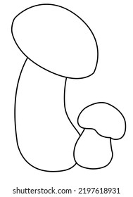 Two porcini mushrooms - vector linear coloring picture with edible forest mushrooms. Outline. Edible mushrooms for logo, sign or coloring book