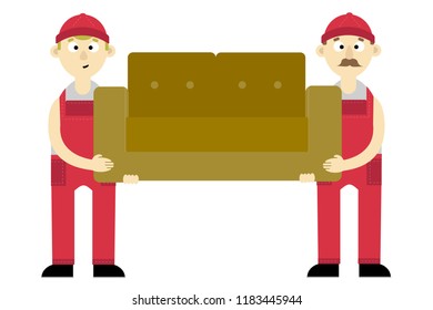 two porters carry sofa vector illustration on white background