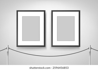 Two portrait frames in bright interior. 3d vector mockup